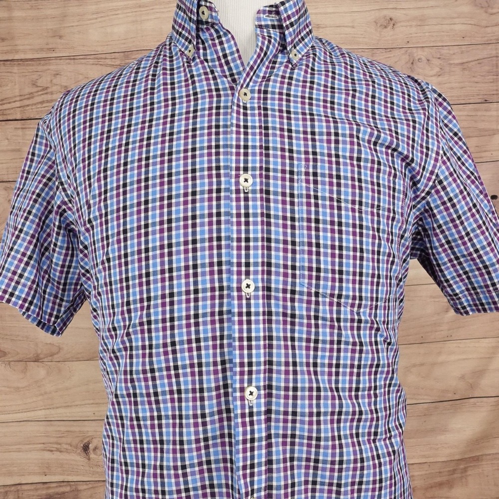 Van Heusen Shirt Mens M Multicolor Check Short Sleeve Button-Up Classic Fit